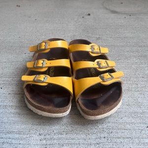 Yellow Three Strap Birkenstocks